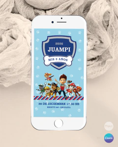 Invitación patrulla canina, invitaciones editables canva, perritos paris tukit - TuKit