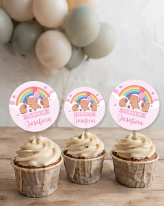 Adorno para cupcakes, capibaras carpincho, texto editable canva tukit