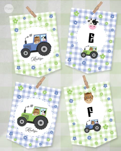 Imagen de Kit imprimible animalitos de la granja verde azul tukit