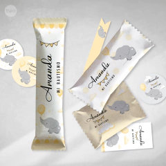Kit imprimible elefante bebe gris amarillo candy bar tukit - comprar online
