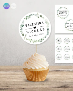 Adorno para cupcake, circulo multiuso, eucalipto round tukit en internet