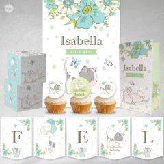 Kit imprimible gatos globos mint candy bar tukit - TuKit