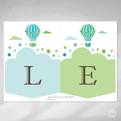 Kit imprimible globos aerostaticos flores verde menta cumpleaños tukit - TuKit
