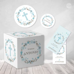 Kit imprimible bautismo comunión mariposas flores celestes tukit - TuKit