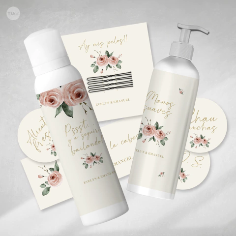 Kit imprimible baño sos flores rosas fondo beige tukit