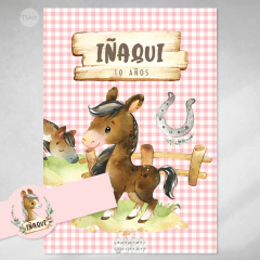 Kit imprimible caballos acuarelas rosa tukit - TuKit