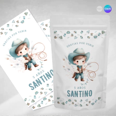 Plantilla canva paquete de fiesta, party bundle printable, chip bag, water bottle label, little cowboy, pequeño vaquero