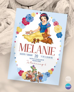 Invitacion Blancanieves texto editable canva tukit en internet
