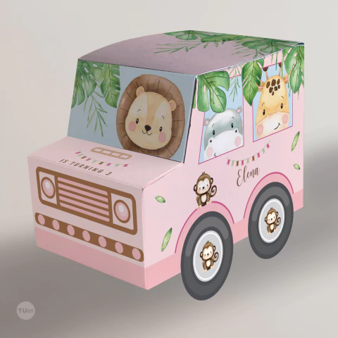 Camion imprimible animales de la selva acuarela rosa tukit