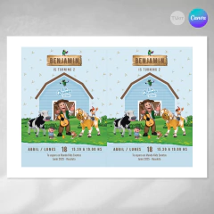 Invitacion animales de la granja zenon celeste texto editable canva tukit en internet