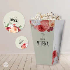 Kit imprimible flores rositas fondo beige tukit - TuKit