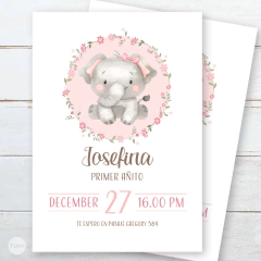 Kit imprimible elefante bebe flores rosas tukit - TuKit