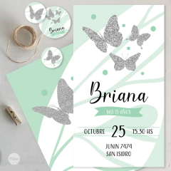 Kit imprimible mariposas glitter plata verde tukit - tienda online