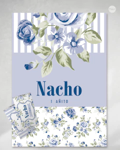 Kit imprimible flores azules fb shabby chic candy bar eventos tukit - TuKit