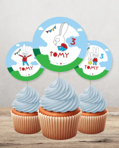Adorno para cupcakes, simon el conejo, texto editable canva tukit - TuKit