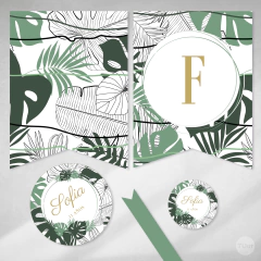 Kit Imprimible hojas verdes leaves trama tukit - TuKit