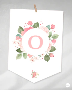 Banderines imprimibles flores rosas, banderín, cumpleaños y eventos, abecedario tukit en internet