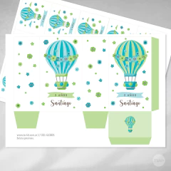 Kit imprimible globos aerostaticos flores verde menta cumpleaños tukit - tienda online