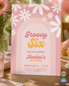 Invitacion flores margaritas rainbow rosa texto editable canva tukit - TuKit