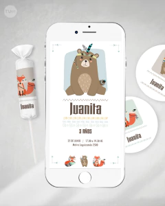 Kit imprimible animalitos del bosque tribal tipi candy bar tukit - comprar online