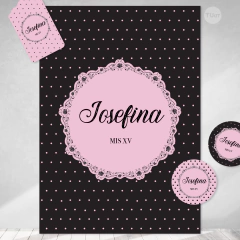 Imagen de Kit imprimible rayas lunares dots rosa negro tukit