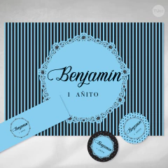 Kit imprimible wedding rayas lunares celeste negro candy bar - TuKit