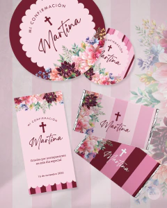 Kit imprimible de confirmación con rayas y flores tukit - comprar online