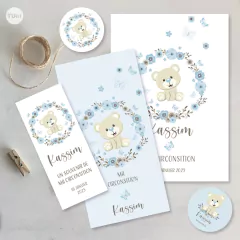 Kit imprimible oso osito flores celestes tukit - loja online