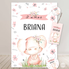 kit imprimible cerdita, kit imprimible chanchita, cartel cerdita, chancha y flores rosas, fiesta con cerditos