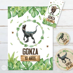 Kit imprimible dinosaurios leaves cumpleaños candy bar tukit - tienda online