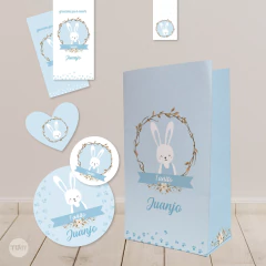 Kit imprimible conejo celeste rabbit primer año bautismo candy bar - buy online