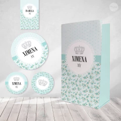 Kit imprimible coronita plata flores tiffany candy bar tukit
