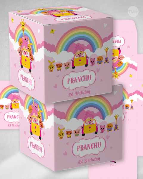 Caja cubo imprimible rosa, caja plim plim auto, cumpleaños tukit - comprar online
