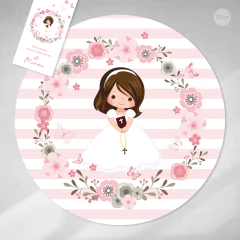 Imagem do Kit imprimible bautismo comunión nena flores rayas tukit - (copia)