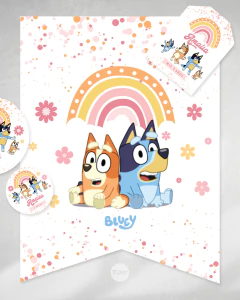 Kit imprimible bluey perritos, arcoiris rosa, flores tukit - TuKit
