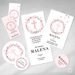 Kit imprimible bautismo comunión flores mariposas rosas tukit