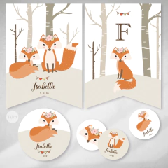 Kit imprimible zorro zorrito y flores fox tukit - tienda online
