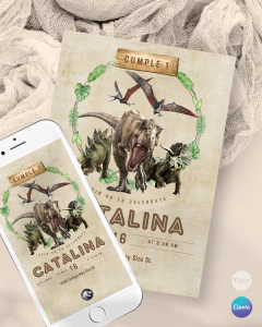 Invitacion dinosaurios texto editable canva tukit