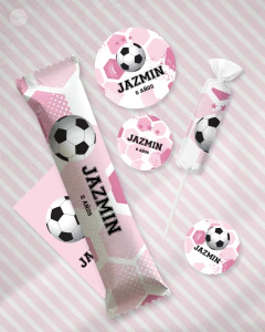Kit imprimible futbol pelota rosa candy bar tukit - tienda online