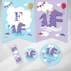 Imagen de Kit imprimible monstruo de la laguna celeste lila candy bar tukit
