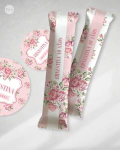 Kit imprimible flores rosas candy bar 15 años eventos tukit - comprar online