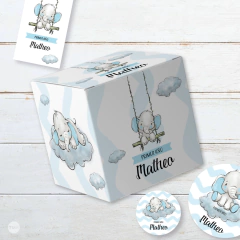 Imagen de Kit imprimible elefante celeste acuarela tukit