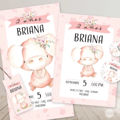 Image of Kit imprimible animales de la granja cerdito chanchita flores rosas