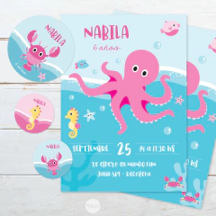 Kit imprimible animales del mar colores pasteles candy bar - TuKit