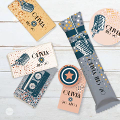 Imagen de Kit imprimible musica party retro vintage tukit