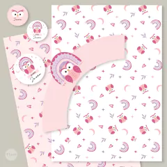 Imagen de Kit imprimible buho lechuza arcoiris rosa tukit