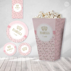 Kit imprimible flores rosas coronita dorada candy bar tukit