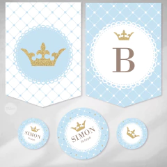Kit imprimible coronita celeste dorado corona candy bar