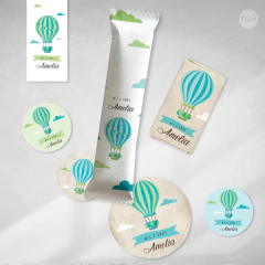 Kit imprimible globo aerostatico vintage verde candy bar tukit