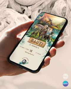 Invitacion dinosaurios hojas verdes texto editable canva tukit - comprar online